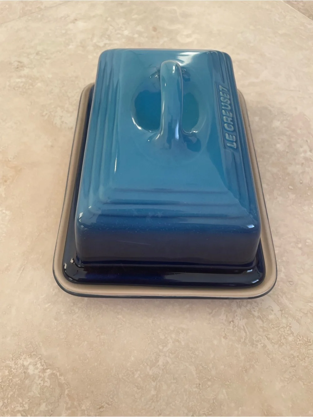 Le Creuset Blue Stoneware Butter Dish with Lid